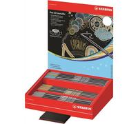 STABILO Stylo 68 metallic – Feutre métallisé – Pointe moyenne – Coloris assortis – Boîte métal x6