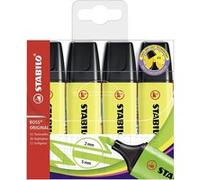 STABILO Surligneur BOSS ORIGINAL - Lot de 4 - Jaune - Rechargeable - Pointe biseautée