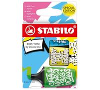 STABILO BOSS MINI by Snooze One - Mini surligneur fluo -Etui carton x 3 surligneurs - vert + jaune + bleu