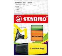 STABILO Surligneur BOSS MINI – Mini surligneur fluo – Étui carton 3 pièces – Jaune, orange, vert