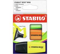 STABILO Surligneur BOSS MINI – Mini surligneur fluo – Étui carton 3 pièces – Jaune, orange, vert