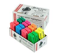 STABILO BOSS Big Boss Lot de 48 surligneurs 6 jaunes, 6 bleus, 6 verts, 6 rouges, 6 turquoises, 6 orange, 6 roses et 6 violets