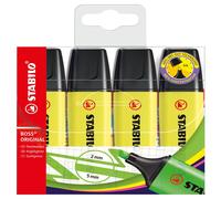 STABILO BOSS ORIGINAL Lot de 4 surligneurs - Pointe biseautée, Jaune fluorescent