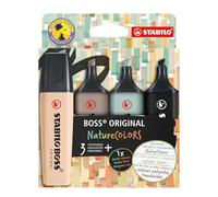 STABILO BOSS ORIGINAL NatureCOLORS - Surligneur - Etui carton x 4 surligneurs - beige rosé, gris taupe, vert eucalyptus, noir - 1 marqueur noir inclus