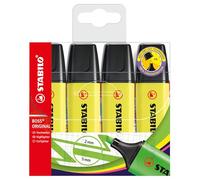 STABILO Surligneur BOSS ORIGINAL - Lot de 4 - Jaune - Rechargeable - Pointe biseautée