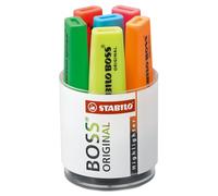 STABILO Surligneur BOSS ORIGINAL – pointe biseautée 2 et 5 mm – assortis fluo – boîte de 6