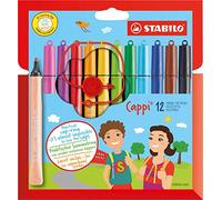 STABILO Cappi - Feutre de coloriage - Étui carton x 12 feutres pointe moyenne + 1 lacet d'attache