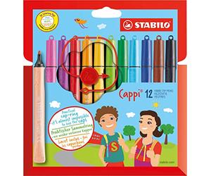 STABILO Cappi - Feutre de coloriage - Étui carton x 12 feutres pointe moyenne + 1 lacet d'attache