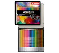 Crayon De Couleur Stabilo Carbothello - Boîte Métal De 24 Crayons De Couleur Fusain Pastel Aquarella