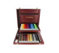 STABILO Crayon de couleur CarbOthello – Coffret bois 60 + taille-crayon + gomme spéciale + estompe