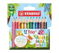 STABILO - Crayon de coloriage -Trio court Animal Vibes - 8 mini crayons de couleurs décorés - Etui carton Edition Animal Vibes