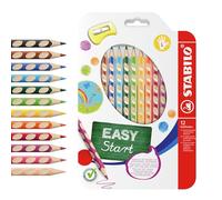 STABILO - Crayon de couleur ergonomique - EASYcolors - Etui carton x 12 crayons de coloriage triangulaires - taille-crayon inclus - coloris assortis - Gaucher