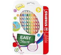 STABILO - Crayon de couleur ergonomique - EASYcolors - Etui carton x 12 crayons de coloriage triangulaires - taille-crayon inclus - coloris assortis - Gaucher