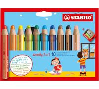 STABILO Boîte carton de 10 Crayons Woody + 1 Taille-crayon avec sécurité enfant