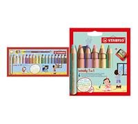 STABILO Crayon de couleur woody 3in1 - Etui carton x 18 crayons de coloriage + taille-crayon + pinceau rond woody 3in1 - Etui carton x 6 crayons de coloriage + 1 taille crayon