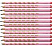STABILO Crayon graphite ergonomique EASYgraph – Lot de 12, HB, droitier – Rose pastel