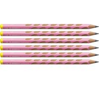 STABILO Crayon graphite ergonomique EASYgraph - Lot de 6 crayons graphites HB- Gaucher- rose pastel