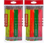STABILO Crayon papier Swano - Ecopack x 12 crayons graphite mine HB - bout gomme - coloris fluo (Lot de 2)