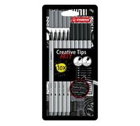STABILO Feutres Creative Tips – Etui 10 pour calligraphie pointes 0,2/0,4/0,7/1 et brush – Noir/Gris