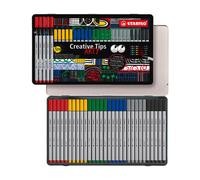 STABILO Creative Tips - Feutre dessin - Boîte métal x 30 stylos de calligraphie à pointe assorties 0.2; 0.4; 0.7; 1 mm et brush - couleurs classiques