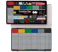 STABILO Creative Tips - Feutre dessin - Boîte métal x 30 stylos de calligraphie à pointe assorties 0.2; 0.4; 0.7; 1 mm et brush - couleurs classiques