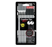 STABILO Creative Tips - Feutre dessin - Etui carton x 10 stylos de calligraphie à pointe assorties 0.2; 0.4; 0.7; 1 mm et brush - noir, gris