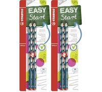 STABILO EASYgraph - Crayon graphite ergonomique - Blister x 2 crayons papier - HB - bleu ardoise - Droitier (Lot de 2)