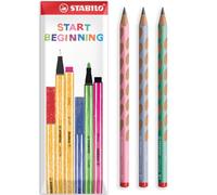 STABILO EASYgraph Crayons graphite, Pastel Multicolore, Lot de 3 dans une Enveloppe