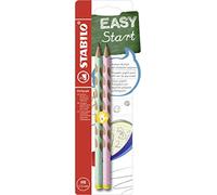 STABILO EASYgraph Lot de 2 crayons triangulaires pour gaucher Vert pastel et rose pastel Dureté HB