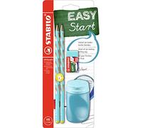 STABILO EASYgraph S - Crayon graphite ergonomique - Set scolaire x 2 crayons papier HB + taille-crayon + gomme - bleu - Gaucher