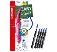 STABILO EASYoriginal Lot de 3 stylos roller ergonomiques pour droitier - Rose clair/foncé - Avec cartouche et cartouches d'encre à remplir - Moyen - Couleur d'écriture bleue (effaçable)