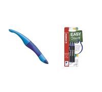 STABILO EASYoriginal - Stylo roller ergonomique rechargeable - Bleu - Gaucher + 3 recharges encre bleue effaçable - pointe 0,5mm