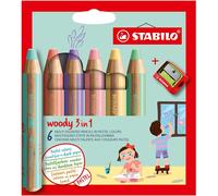 Stabilo Etui Carton De 6 Crayons Woody 3in1 + 1 Taille-Crayons - Coloris Pastel