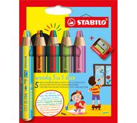 STABILO Etui carton x 5 crayons multi-talents STABILO woody 3 in 1 duo + 1 taille-crayon