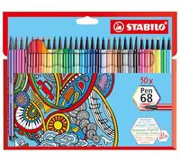 STABILO Pen 68 - Feutre à dessin - Étui carton x 30 feutres de coloriage pointe moyenne - Coloris assortis