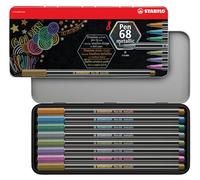 STABILO Feutres de coloriage Pen 68 metallic – boîte métal x 8, pointe moyenne, coloris assortis