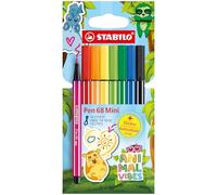 STABILO - Feutre de coloriage - Pen 68 Mini Animal Vibes- 8 mini feutres de dessin - Etui carton - 1 sticker Animal Vibes inclus