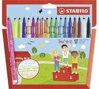 STABILO - Feutre de coloriage - Trio A-Z - Étui carton x 18 feutres pointe moyenne dont 3 fluo - coloris assortis