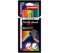 STABILO Feutre Pen 68 Brush ARTY – Étui de 10 couleurs – Pointe pinceau flexible