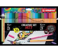 STABILO Feutre dessin ARTY - Set créatif ARTY x 36 feutres - 18 feutres de coloriage Pen 68 + 18 feutre dessin point 88
