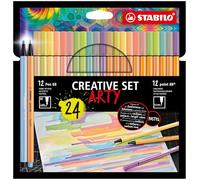 STABILO Feutre dessin - ARTY - Set créatif STABILO ARTY x 24 feutres - 12 feutres de coloriage STABILO Pen 68 + 12 feutre dessin point 88 Bleu Clair