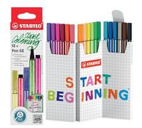 STABILO Feutre dessin Pen 68 - Etui zig-zag x 18 feutres de coloriage pointe moyenne - coloris assortis