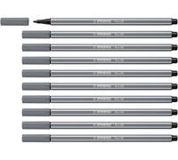 STABILO Pen 68 - Feutre dessin - Lot x 10 feutres de coloriage pointe moyenne - Gris foncé (68/96)