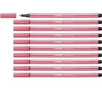 STABILO Pen 68 - Feutre dessin - Lot x 10 feutres de coloriage pointe moyenne - Rouge fluo (68/040)