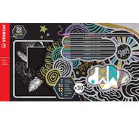STABILO Feutre métallisé Pen 68 Metallic- Coffret créatif x7 feutres métallisés + 12 Stickers + 10 Cartes Noires + 1 Masking Tape