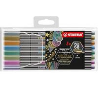 STABILO Feutre métallisé Pen 68 Metallic – Pochette 8 feutres, pointe moyenne, coloris assortis
