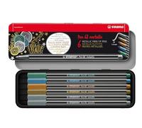 STABILO Feutre métallisé - Stylo 68 metallic - Pointe moyenne - Coloris assortis, Boîte métal x 6 feutres