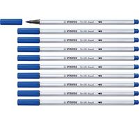 STABILO Feutre Pinceau Pen 68 Brush - Lot x 10 feutres Dessin à Pointe Pinceau - Bleu Marine