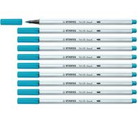 STABILO Feutre pinceau Pen 68 brush - Lot x 10 feutres dessin à pointe pinceau - Bleu Turquoise