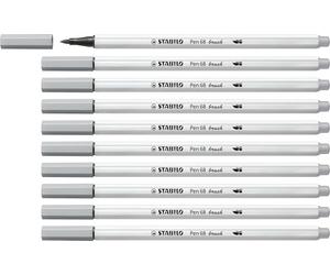 STABILO Feutre Pinceau Pen 68 Brush - Lot x 10 feutres Dessin à Pointe Pinceau - Gris
